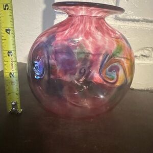 art glass pinch bud  vase signed by artist